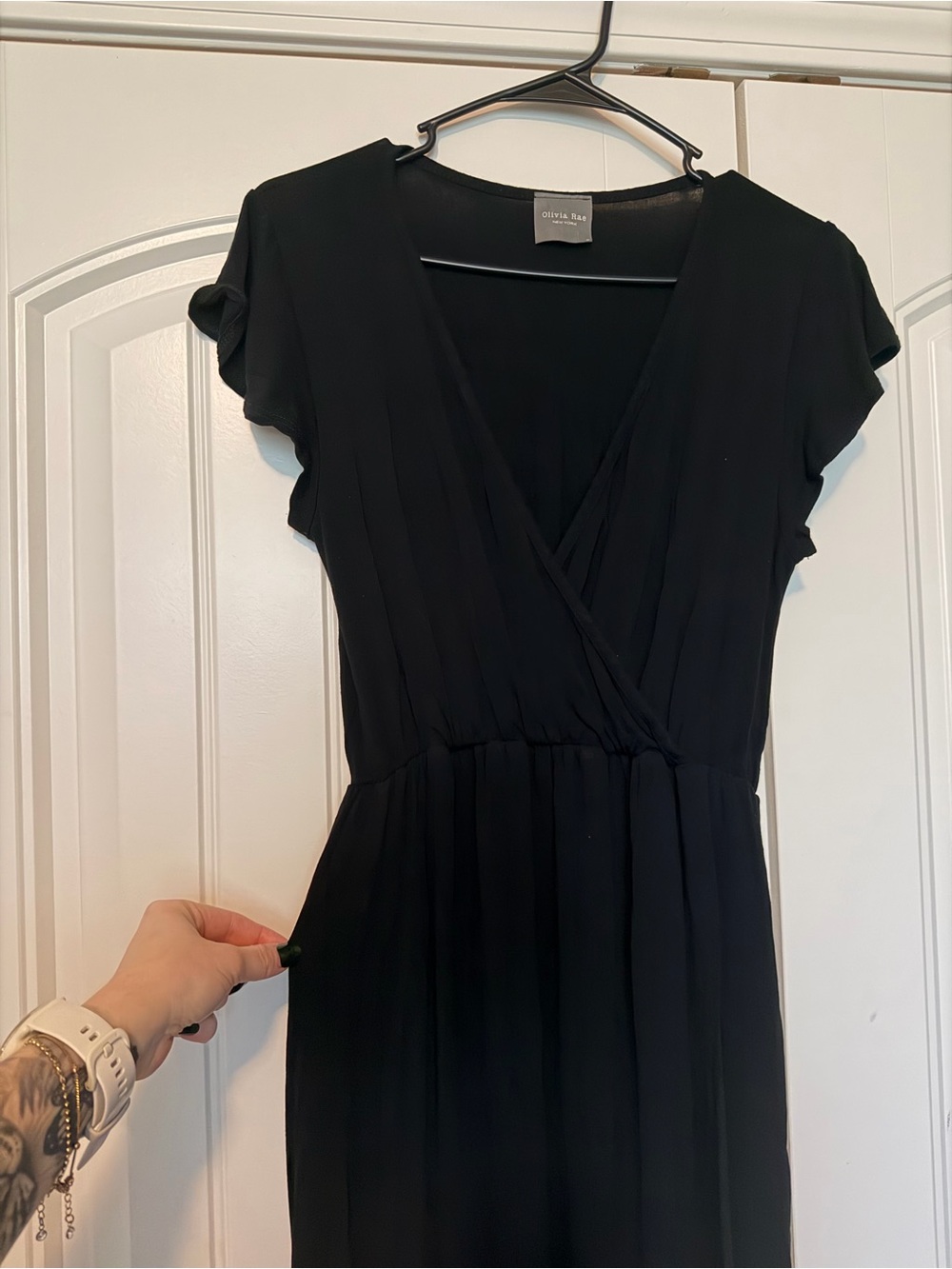 Olivia Rae Black Midi Wrap V-Neck Dress